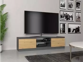 RAUMHIRSCH Malwa TV-Lowboard 3 Türen, offenes Fach, 140x40x36cm, Anthrazit/Artisan (800001522684)