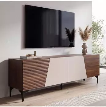 MCW TV-Rack Q83 Lowboard Walnuss-Optik, MDF, 160x55x42cm (MCW-Q83)