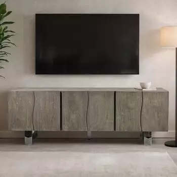 Finebuy Lowboard 160x56x46cm Akazie Massivholz Smoked Grey, 3 Türen (FB111428)
