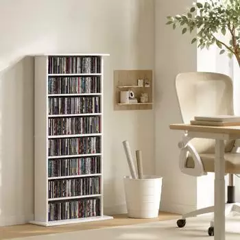 HomCom CD/DVD/Blu-ray-Regal 8 Ebenen, 360 CDs/185 DVDs, wei&szlig; (800002032308)