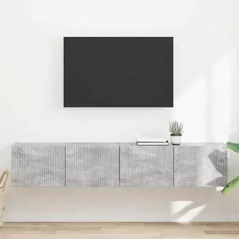 vidaXL TV-Wandschrank mit Regal, wandmontiert, Holzwerkstoff, betongrau, 2er-Set