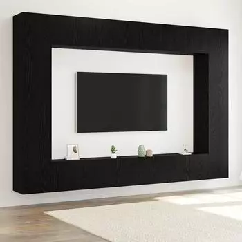 vidaXL TV-Schrankset 8-teilig, Holzwerkstoff, schwarz Eichen-Optik (3332528)