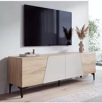 MCW TV-Rack Q83, MDF Melamin, Eiche-Optik, 160x55x42cm (MCW-Q83)