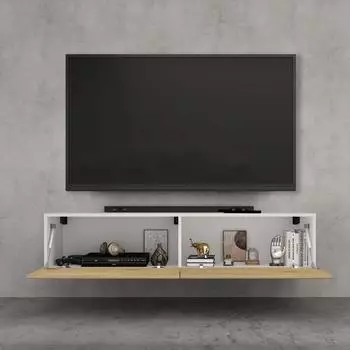 doporro TV-Lowboard F02 140cm 2 Türen, weiß matt / hellbraun