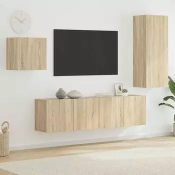 vidaXL TV-Wand 4-tlg. Sonoma-Eiche Holzwerkstoff (3216430)