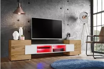 Komodee Merano A2 Lowboard Eiche Wotan/Weiß RGB-LED 230x52,5x35cm