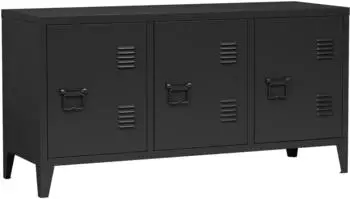 en.casa Kotka TV-Schrank mit 3 Türen, Stahl, schwarz, 113x40x58cm