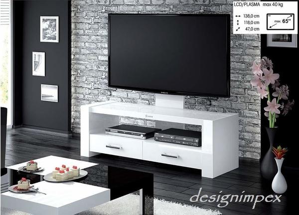 HU Fernsehtisch H-555 Weiß Hochglanz TV Schrank TV Möbel TV Rack LCD inkl. TV-Halterung