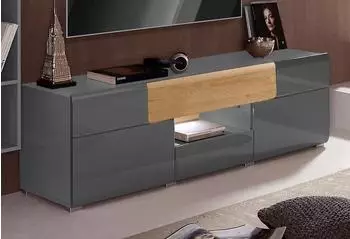 TRENDMANUFAKTUR Toledo TV-Lowboard 159 cm anthrazit hochglanz/alteichefarben