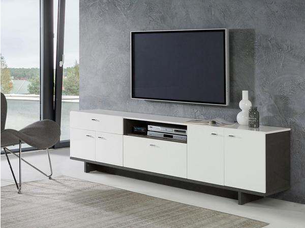 Forte Makaria TV-Lowboard 208,8 cm betonoptik dunkelgrau/weiß hochglanz