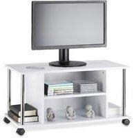 Relaxdays Fernsehtisch weiß, TV-Unterschrank mit 4 Rollen, rollbarer Fernsehschrank, MDF, HxBxT: