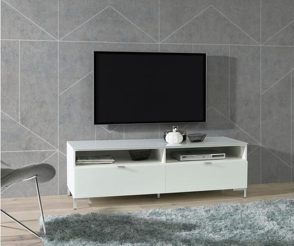 Forte Onrie TV-Lowboard 150 cm 2 Schubkästen weiß/Glas weiß