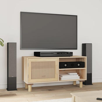vidaXL TV-Schrank Braun 80x30x40 cm Massivholz Kiefer Natur-Rattan (345614)