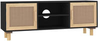vidaXL TV-Schrank Schwarz 105x30x40 cm Massivholz Kiefer Natur-Rattan