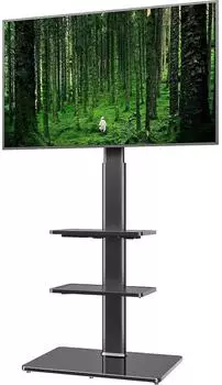 LuxusKollektion TV-Bodenst&auml;nder mit Halterung, 3 Regale, h&ouml;henverstellbar, 19-42 Zoll, schwarz