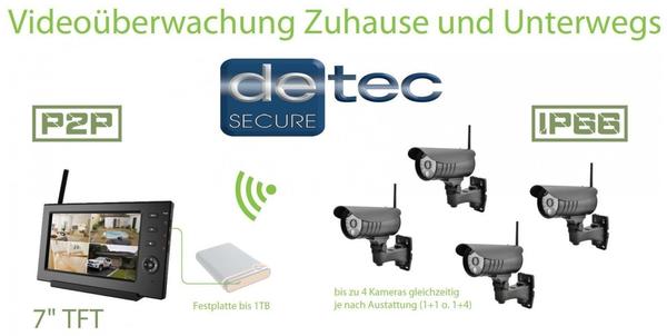 Detec Secure 4 Kanal Funk Kamera Set mit SD Aufnahme und Smartphone Support