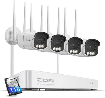 ZOSI AuroraLux 3K WiFi 6 Set 1TB HDD 4X 5MP Echtfarben-Nachtsicht F1 0-Blende KI Personenerkennung C186A