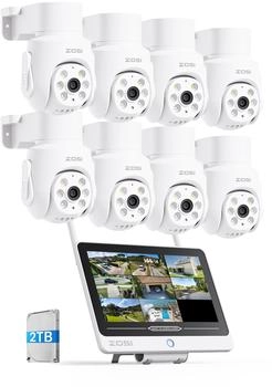 ZOSI 5MP Set 12" Monitor 2TB HDD 8X WiFi 6 Pan Tilt Domekameras 2 Wege Audio KI Personenerkennung/Verfolgung (88L2-2805W8-EU)