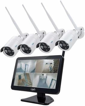 PNI House WiFi650 Videoüberwachungspaket 4 Full-HD- -P2P-Kameras und 12-Zoll-LCD-Monitor (1920 x 1080 Pixels) Netzwerkkamera Weiss