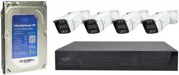 PNI Videobewachungsset + 4 Aussenkameras POE-Technologie Nachtsicht und Bewegungserkennung Schwarz