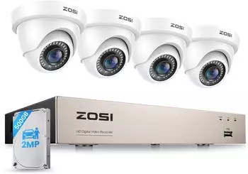 ZOSI Überwachungskamera-Set 1080P 8CH DVR 500GB 4x Dome-Kamera 24m IR-Nachtsicht