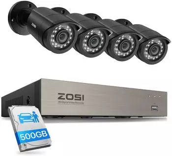 ZOSI Überwachungskamera-Set 8CH 1080P DVR 500GB, 4s, Nachtsicht, IP66 (ZR08CN)