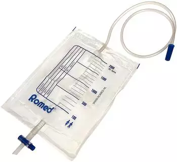 Romed Urinbeutel 2000ml mit Ventil und T-Ablasshahn, 90cm Schlauch (UB2LSTTV)