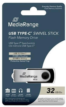 MediaRange USB Type-C 3.2 Gen1 Flash-Laufwerk Drehkappengeh&auml;use 32GB