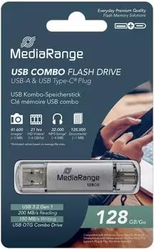 MediaRange Combo USB-Stick 128GB USB 3.2 Gen 1 USB-A/USB-C silber (MR938-1)