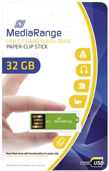 MediaRange USB 2.0 Nano-Speicherstick Büroklammer 32GB grün