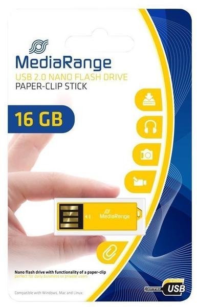 MediaRange USB 2.0 Nano-Speicherstick Büroklammer 16GB gelb