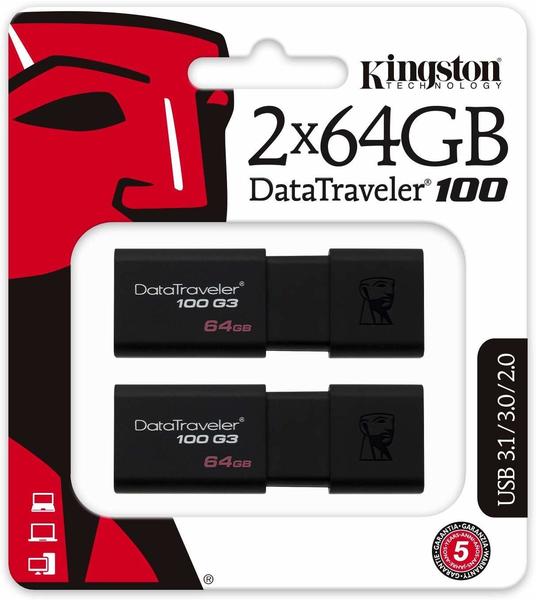 Kingston DataTraveler 100 G3 64 GB schwarz USB 3.0 2 St.