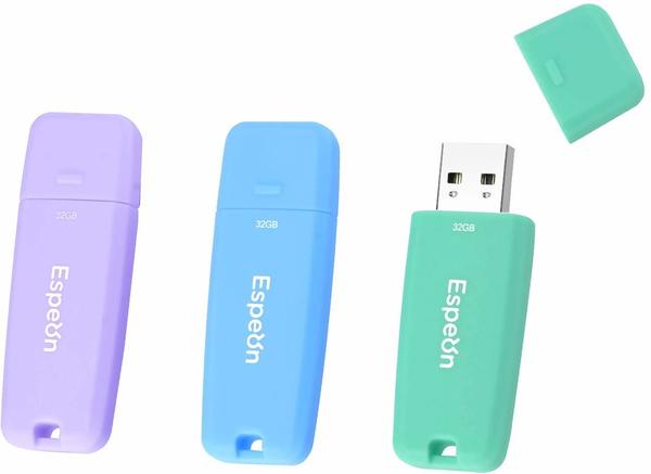 Espeon 3 Stück, 32 GB USB 2.0 USB-Stick, Gummischalenschutz, Farbe: Macaroon - Hellblau, Hellviolett, Hellgrün - ESP32G3PKM