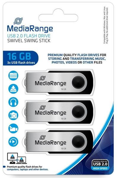 MediaRange USB Speichersticks, 16GB, 3er Pack