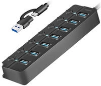 Logilink USB 3.2 Gen 1 Hub, 7-port, w/ switch for each port, black