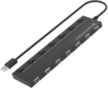 Conceptronic 7-Port-USB-2.0-Hub mit Interruptoren Schwarz (HUBBIES08B)
