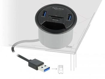 DeLock 2 Port Tisch-Hub USB 3.0/3.2 Typ-A mit Card Reader für SD und Micro (64152)