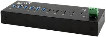 Exsys Industrial USB 3.2 Gen 2x1 Hub 10-Port mit 4x USB-C und 6x USB-A Anschlüsse, Metall, Schwarz (EX-12280HMS)