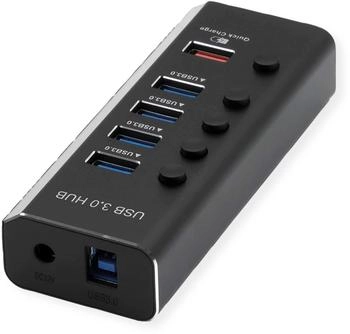 Roline USB3.2 Gen1 Hub, 4 Ports + 1 Ladeport (QC), einzeln schaltbar (14.02.5058)