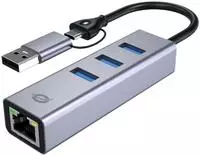 Conceptronic Adapter USB-C/-A3.0->GbE+3x-A3.0 5Gbs gr - Adapter - Digital/Daten
