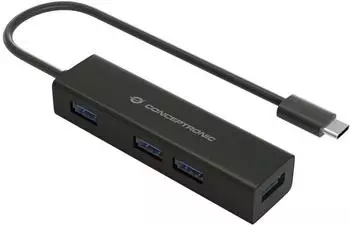 Conceptronic HUBBIES USB-C 4-Port USB 3.0 Hub, Aluminium, schwarz (HUBBIES07B)