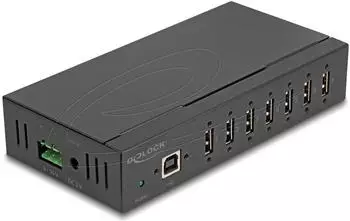 DeLock Industrie-Hub 7x USB 2.0 Typ-A, 15kV ESD-Schutz, Hutschiene (60687)