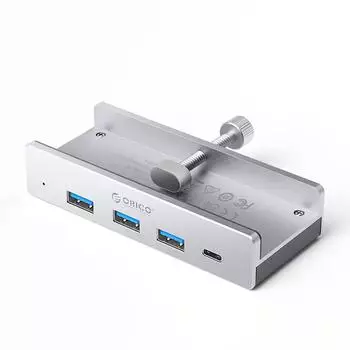 Orico MH4PC USB-Hub mit Klemmhalterung, 3x USB-A 3.0 + 1x USB-C 3.0, silber (MH4PC)