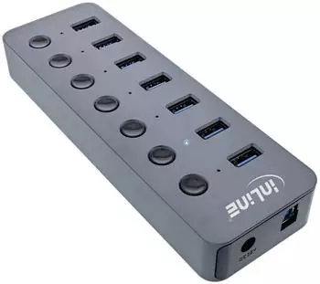 InLine USB 3.2 Gen.1 Hub, 7-Port, mit Schalter, Aluminium, grau (35395D)