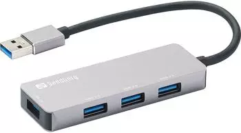 Sandberg USB-A Hub 4-Port, 1x USB 3.0 + 3x USB 2.0, Aluminium (333-67)
