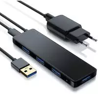 Primewire Usb 3.2 Hub Mit Netzteil, Ultra Slim 4-port Verteiler, Datenhub F&uuml;r Pc Ps4