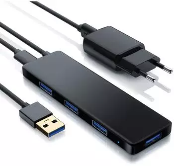Primewire Ultra Slim USB 3.2 Hub, 4-Port, Bus-Powered, mit Netzteil