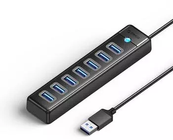 Orico PW7U-U3 USB-Hub 7x USB-A 3.0 + USB-C, 5V/3A, 1m, schwarz (PW7U-U3)