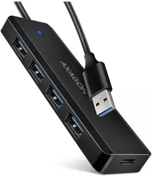 Axagon HUE-C1A Superspeed USB-A Travel Hub, 4x USB 3.0, 20cm, schwarz (HUE-C1A)