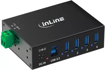 InLine USB 3.2 Gen.1 Industrie-Hub, 4-Port, Aluminiumgehäuse, DIN-Rail (35396A)